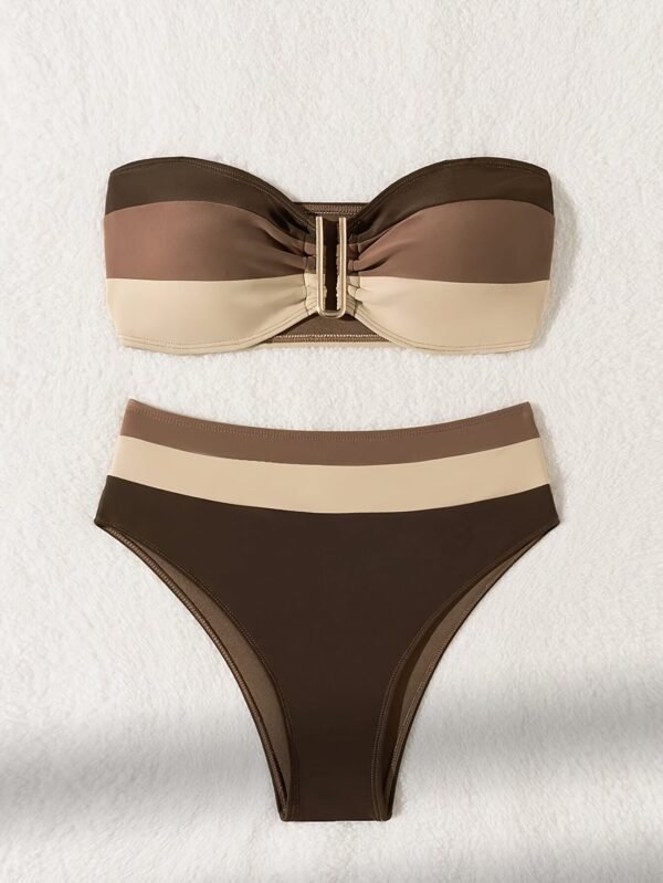 Brown Stripe Bandeau Bikini Set