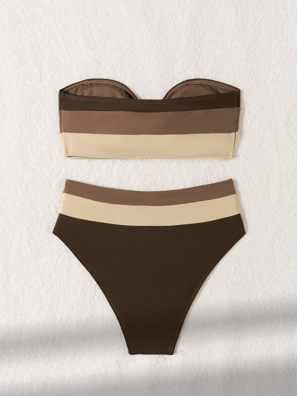 Brown Stripe Bandeau Bikini Set