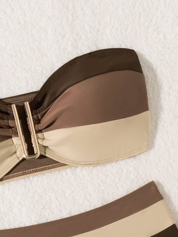 Brown Stripe Bandeau Bikini Set