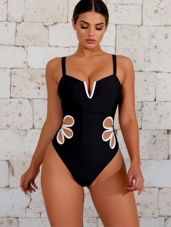 Black Floral Cutout One-Piece